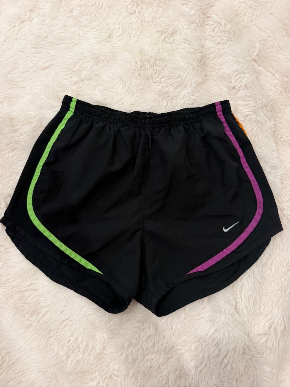 Nike Black Athletic Shorts with Purple & Lime Trim